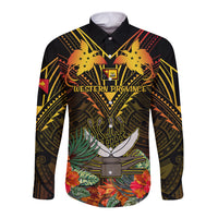 Papua New Guinea Western Province Long Sleeve Button Shirt Papua Niugini Coat Of Arms With Flag Style - Wonder Print Shop