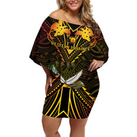 Papua New Guinea Western Province Off Shoulder Short Dress Papua Niugini Coat Of Arms With Flag Style - Wonder Print Shop