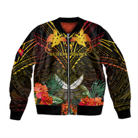 Papua New Guinea Western Province Sleeve Zip Bomber Jacket Papua Niugini Coat Of Arms With Flag Style - Wonder Print Shop