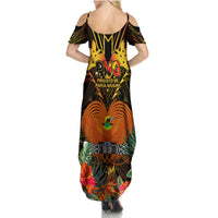 Papua New Guinea Western Province Summer Maxi Dress Papua Niugini Coat Of Arms With Flag Style - Wonder Print Shop