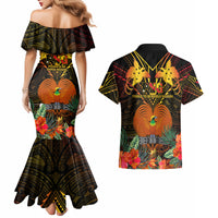 Papua New Guinea Southern Highlands Province Couples Matching Mermaid Dress and Hawaiian Shirt Papua Niugini Coat Of Arms With Flag Style - Wonder Print Shop