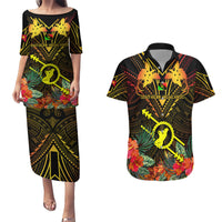 Papua New Guinea Southern Highlands Province Couples Matching Puletasi Dress and Hawaiian Shirt Papua Niugini Coat Of Arms With Flag Style - Wonder Print Shop