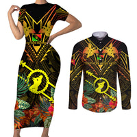Papua New Guinea Southern Highlands Province Couples Matching Short Sleeve Bodycon Dress and Long Sleeve Button Shirts Papua Niugini Coat Of Arms With Flag Style - Wonder Print Shop