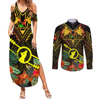 Papua New Guinea Southern Highlands Province Couples Matching Summer Maxi Dress and Long Sleeve Button Shirts Papua Niugini Coat Of Arms With Flag Style - Wonder Print Shop