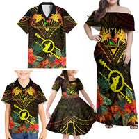 Papua New Guinea Southern Highlands Province Family Matching Off Shoulder Maxi Dress and Hawaiian Shirt Papua Niugini Coat Of Arms With Flag Style - Wonder Print Shop