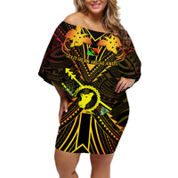 Papua New Guinea Southern Highlands Province Family Matching Off Shoulder Short Dress and Hawaiian Shirt Papua Niugini Coat Of Arms With Flag Style - Wonder Print Shop