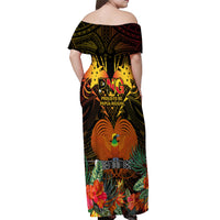 Papua New Guinea Southern Highlands Province Off Shoulder Maxi Dress Papua Niugini Coat Of Arms With Flag Style - Wonder Print Shop