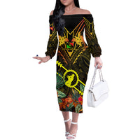 Papua New Guinea Southern Highlands Province Off The Shoulder Long Sleeve Dress Papua Niugini Coat Of Arms With Flag Style - Wonder Print Shop