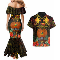 Papua New Guinea Manus Province Couples Matching Mermaid Dress and Hawaiian Shirt Papua Niugini Coat Of Arms With Flag Style - Wonder Print Shop