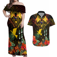 Papua New Guinea Manus Province Couples Matching Off Shoulder Maxi Dress and Hawaiian Shirt Papua Niugini Coat Of Arms With Flag Style - Wonder Print Shop