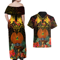 Papua New Guinea Manus Province Couples Matching Off Shoulder Maxi Dress and Hawaiian Shirt Papua Niugini Coat Of Arms With Flag Style - Wonder Print Shop