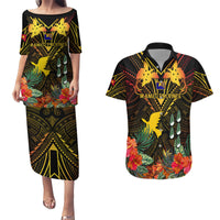 Papua New Guinea Manus Province Couples Matching Puletasi Dress and Hawaiian Shirt Papua Niugini Coat Of Arms With Flag Style - Wonder Print Shop