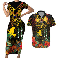 Papua New Guinea Manus Province Couples Matching Short Sleeve Bodycon Dress and Hawaiian Shirt Papua Niugini Coat Of Arms With Flag Style - Wonder Print Shop