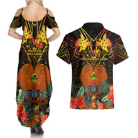 Papua New Guinea Manus Province Couples Matching Summer Maxi Dress and Hawaiian Shirt Papua Niugini Coat Of Arms With Flag Style - Wonder Print Shop