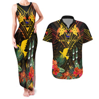 Papua New Guinea Manus Province Couples Matching Tank Maxi Dress and Hawaiian Shirt Papua Niugini Coat Of Arms With Flag Style - Wonder Print Shop