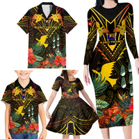 Papua New Guinea Manus Province Family Matching Long Sleeve Bodycon Dress and Hawaiian Shirt Papua Niugini Coat Of Arms With Flag Style - Wonder Print Shop