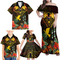 Papua New Guinea Manus Province Family Matching Off Shoulder Maxi Dress and Hawaiian Shirt Papua Niugini Coat Of Arms With Flag Style - Wonder Print Shop