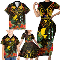 Papua New Guinea Manus Province Family Matching Short Sleeve Bodycon Dress and Hawaiian Shirt Papua Niugini Coat Of Arms With Flag Style - Wonder Print Shop