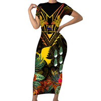 Papua New Guinea Manus Province Family Matching Short Sleeve Bodycon Dress and Hawaiian Shirt Papua Niugini Coat Of Arms With Flag Style - Wonder Print Shop