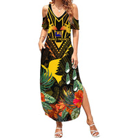 Papua New Guinea Manus Province Family Matching Summer Maxi Dress and Hawaiian Shirt Papua Niugini Coat Of Arms With Flag Style - Wonder Print Shop