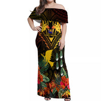Papua New Guinea Manus Province Off Shoulder Maxi Dress Papua Niugini Coat Of Arms With Flag Style - Wonder Print Shop