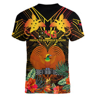 Papua New Guinea Manus Province Women V Neck T Shirt Papua Niugini Coat Of Arms With Flag Style - Wonder Print Shop