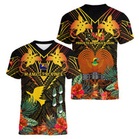 Papua New Guinea Manus Province Women V Neck T Shirt Papua Niugini Coat Of Arms With Flag Style - Wonder Print Shop