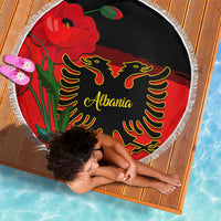Albania Flag Day Beach Blanket Albanian Coat Of Arms With Red Poppy - Wonder Print Shop