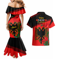 Albania Flag Day Couples Matching Mermaid Dress and Hawaiian Shirt Albanian Coat Of Arms With Red Poppy - Wonder Print Shop