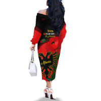 Albania Flag Day Family Matching Off Shoulder Long Sleeve Dress and Hawaiian Shirt Albanian Coat Of Arms With Red Poppy - Wonder Print Shop