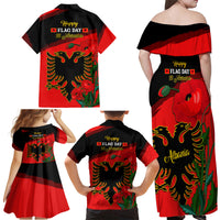 Albania Flag Day Family Matching Off Shoulder Maxi Dress and Hawaiian Shirt Albanian Coat Of Arms With Red Poppy - Wonder Print Shop