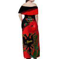 Albania Flag Day Off Shoulder Maxi Dress Albanian Coat Of Arms With Red Poppy - Wonder Print Shop