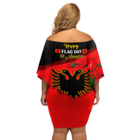 Albania Flag Day Off Shoulder Short Dress Albanian Coat Of Arms With Red Poppy - Wonder Print Shop