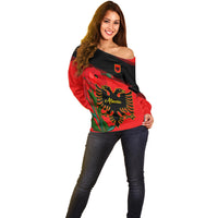 Albania Flag Day Off Shoulder Sweater Albanian Coat Of Arms With Red Poppy - Wonder Print Shop