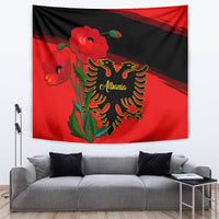 Albania Flag Day Tapestry Albanian Coat Of Arms With Red Poppy - Wonder Print Shop