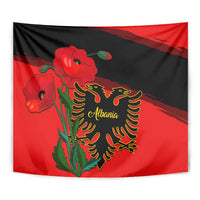Albania Flag Day Tapestry Albanian Coat Of Arms With Red Poppy - Wonder Print Shop