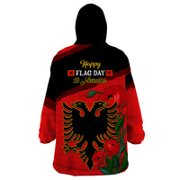 Albania Flag Day Wearable Blanket Hoodie Albanian Coat Of Arms With Red Poppy - Wonder Print Shop