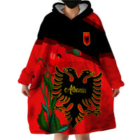 Albania Flag Day Wearable Blanket Hoodie Albanian Coat Of Arms With Red Poppy - Wonder Print Shop