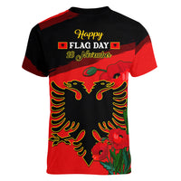 Albania Flag Day Women V Neck T Shirt Albanian Coat Of Arms With Red Poppy - Wonder Print Shop