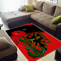 Personalised Albania Flag Day Area Rug Albanian Coat Of Arms With Red Poppy - Wonder Print Shop
