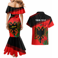Personalised Albania Flag Day Couples Matching Mermaid Dress and Hawaiian Shirt Albanian Coat Of Arms With Red Poppy - Wonder Print Shop