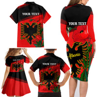 Personalised Albania Flag Day Family Matching Long Sleeve Bodycon Dress and Hawaiian Shirt Albanian Coat Of Arms With Red Poppy - Wonder Print Shop