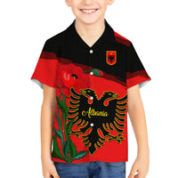 Personalised Albania Flag Day Family Matching Long Sleeve Bodycon Dress and Hawaiian Shirt Albanian Coat Of Arms With Red Poppy - Wonder Print Shop