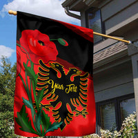 Personalised Albania Flag Day Garden Flag Albanian Coat Of Arms With Red Poppy - Wonder Print Shop