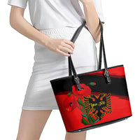 Personalised Albania Flag Day Leather Tote Bag Albanian Coat Of Arms With Red Poppy - Wonder Print Shop