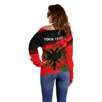 Personalised Albania Flag Day Off Shoulder Sweater Albanian Coat Of Arms With Red Poppy - Wonder Print Shop