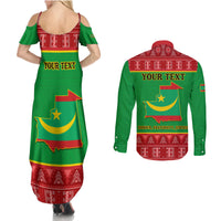Personalised Mauritania Independence Day Couples Matching Summer Maxi Dress and Long Sleeve Button Shirt Mauritanian Map Mix African Pattern - Wonder Print Shop