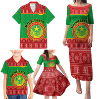 Personalised Mauritania Independence Day Family Matching Puletasi Dress and Hawaiian Shirt Mauritanian Map Mix African Pattern - Wonder Print Shop