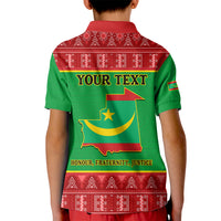 Personalised Mauritania Independence Day Kid Polo Shirt Mauritanian Map Mix African Pattern - Wonder Print Shop