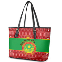 Personalised Mauritania Independence Day Leather Tote Bag Mauritanian Map Mix African Pattern - Wonder Print Shop